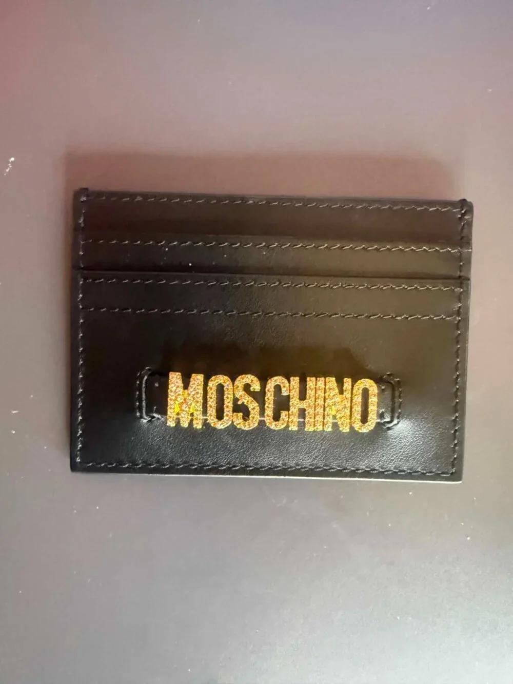 Moschino Card Case Black with Crystal Embellished Logo